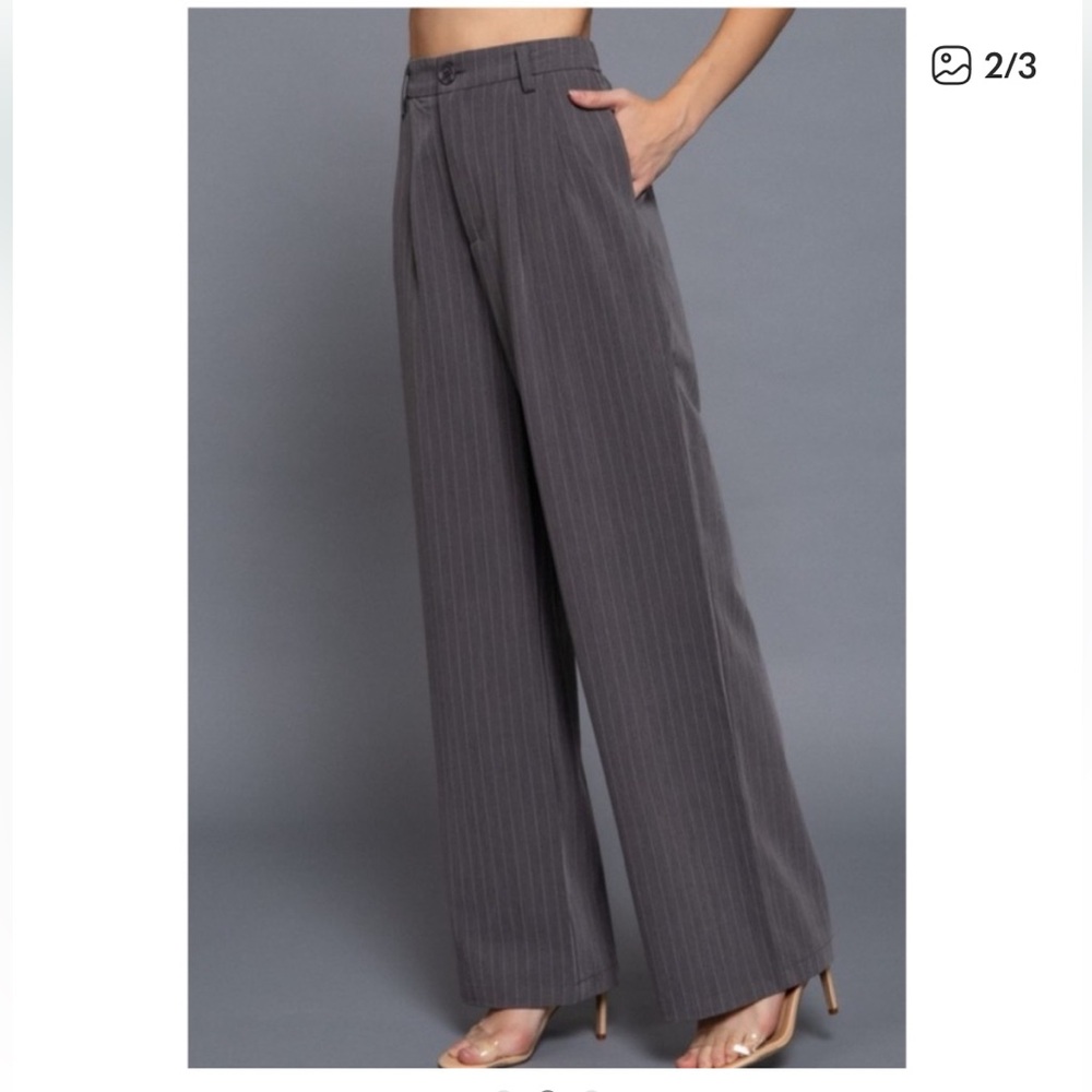 Active USA Gray pinstriped wide leg pants. S